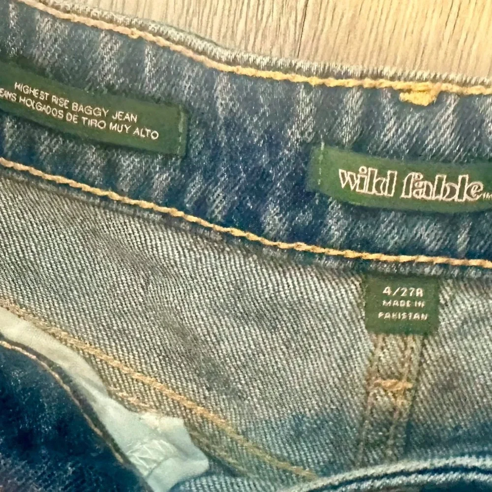 Y2K High Rise Wide Leg Distressed Baggy Blue‎ Jeans 4/27R Boho 90s Grunge Denim